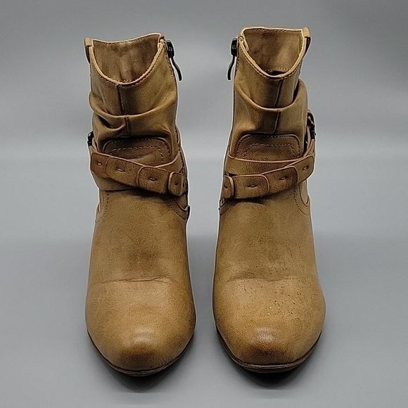 Corkys Women's Sz 8 Midnight Faux Fur Lined Buckle Vegan Ankle Boots Camel Brown - Picture 3 of 10